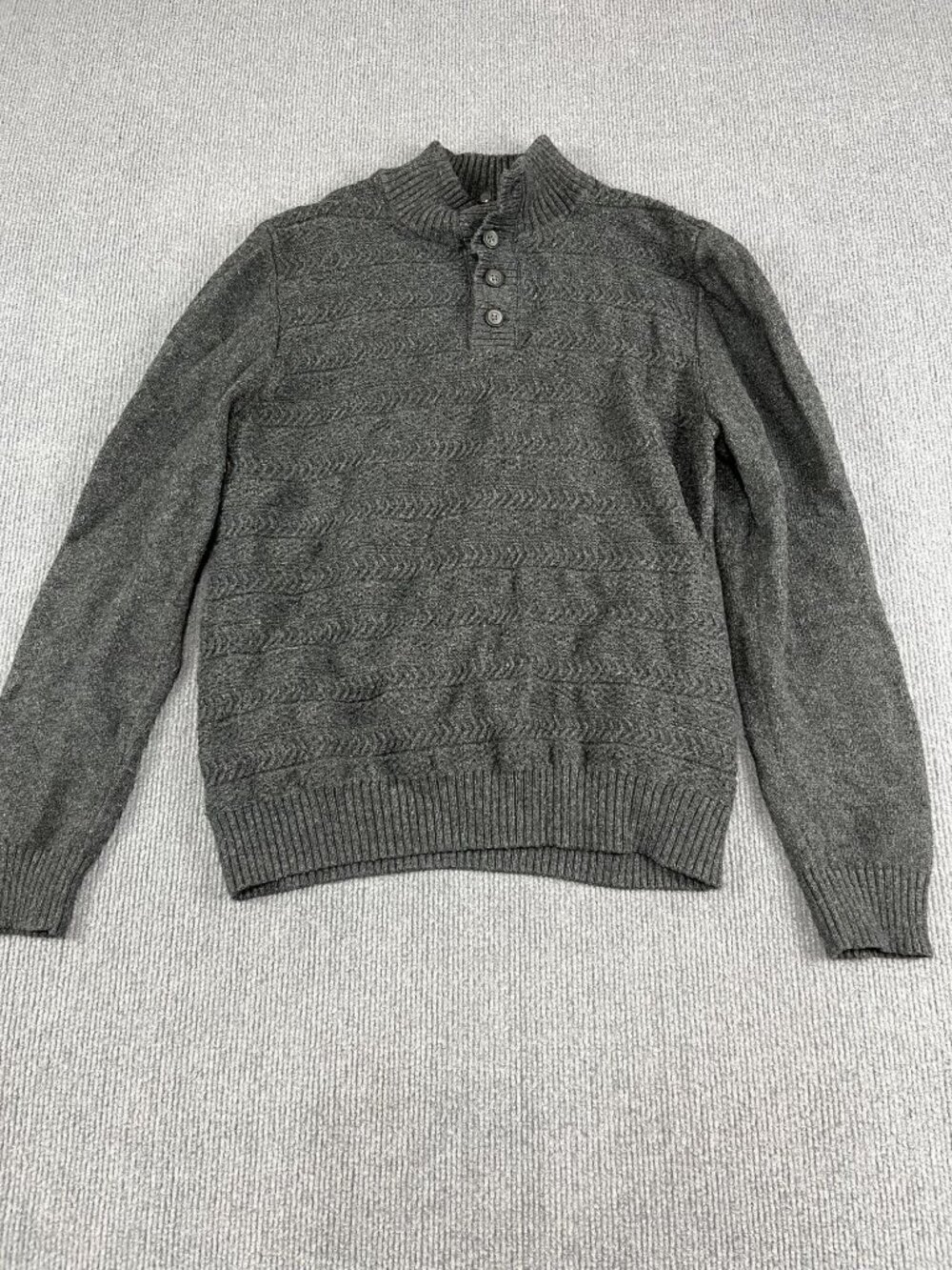Marc Anthony Mens Gray Pullover Sweater With Button Mock Neck Size L